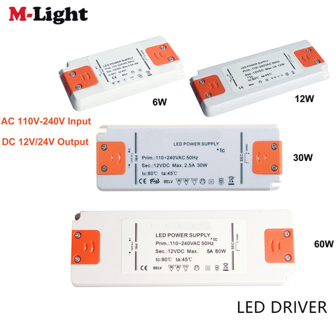 Pilote LED mince, adaptateur d'éclairage transformateur, CE RoHS, 6W 12W 15W 20W 30W 40W 50W 60W, DC 12V 24V ► Photo 1/6