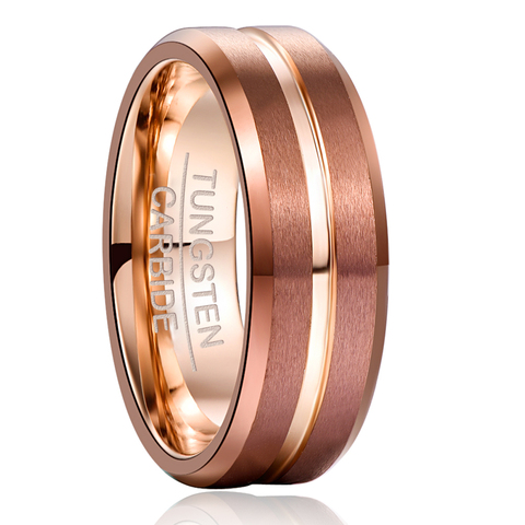 NUNCAD – bague en carbure de tungstène pour hommes, 8mm de largeur, placage marron + or Rose, Angle à rainure moyenne, anneau en acier au tungstène, confortable ► Photo 1/5