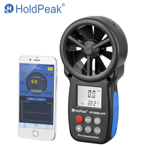 HoldPeak 0.3 – anémomètre numérique, HP-866B-APP-30 m/s, avec application Mobile, mesure de la vitesse du vent, outils de test de température ► Photo 1/6