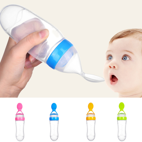 Bouteille d'alimentation en Silicone pour bébé avec cuillère, supplément alimentaire riz céréales, cuillère à presser cuillère à Gel de silice ► Photo 1/6