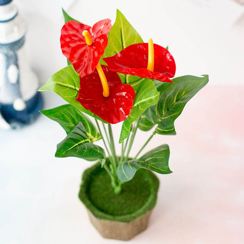 12-tête artificielle Anthurium fleur florale décor maison bureau en plastique faux fleur ornement ► Photo 1/6