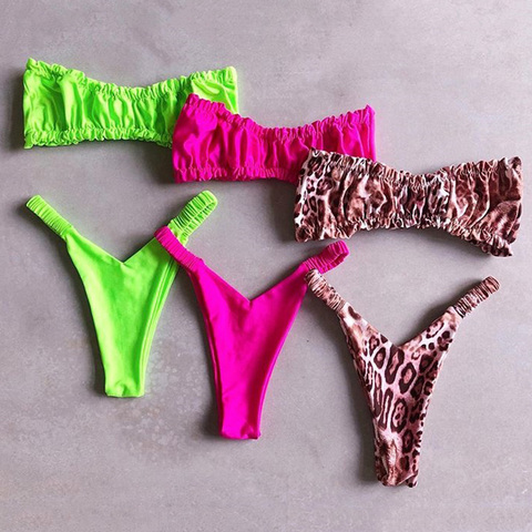 Léopard extrême brésilien bikini femmes Bandeau maillot de bain femme string maillots de bain deux pièces Bikini ensemble froissé maillot de bain bain ► Photo 1/6