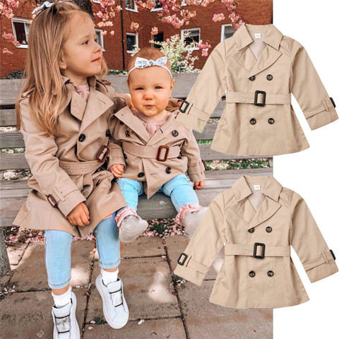 Filles Veste enfants Double boutonnage Revers Trench Manteau À Manches Longues Enfants Hiver Trench Avec Ceinture Décontracté Vêtments Slim Fit ► Photo 1/6