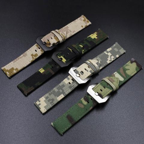 Bracelet de montre en cuir, Camouflage, toile, 20mm 22mm, accessoires de montres militaires pour hommes ► Photo 1/6