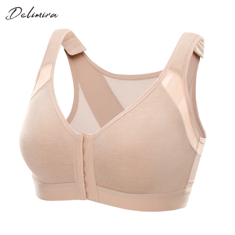 DELIMIRA femmes couverture complète devant fermeture soutien-gorge Posture X dos Non rembourré sans fil grande taille ► Photo 1/6