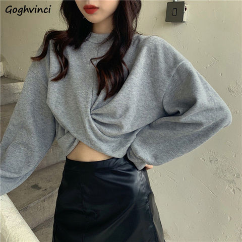 Ulzzang – sweat-shirt col rond à manches bouffantes pour femme, haut à capuche, couleur unie, élégant, ample, 2xl ► Photo 1/6