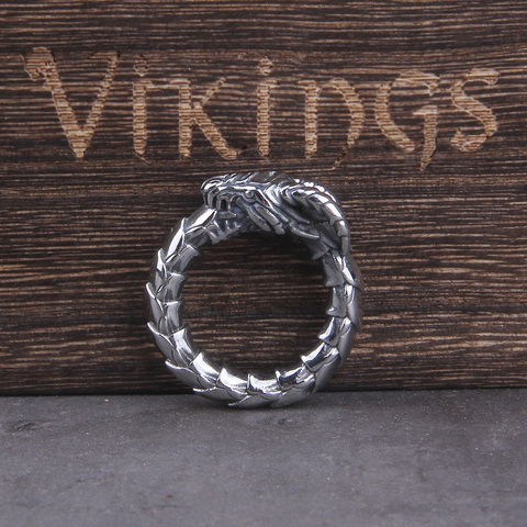 Énorme bague en serpent de Style Viking pour hommes et hommes, bague en acier inoxydable, bijoux à la mode et chaîne en coton en cadeau avec boîte en bois ► Photo 1/6