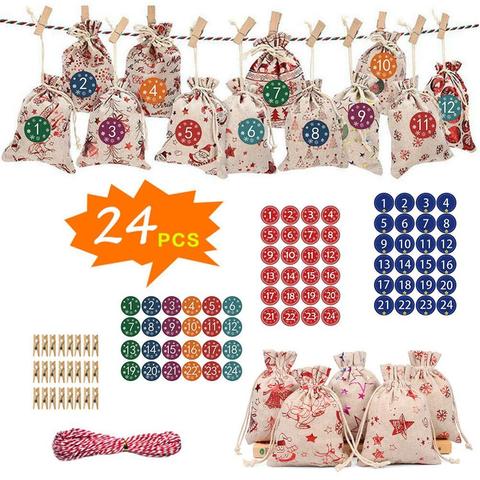 Sacs pour calendrier de l'avent de noël, 24 pièces, pochette pour cadeau suspendu avec Clips, pochette pour calendrier de l'avent de noël 2022 ► Photo 1/6