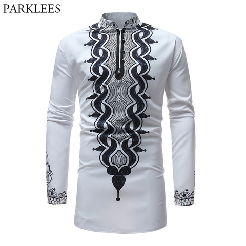 Chemise africaine Tribal Dashiki Longline, nouvelle, cintrée à manches longues, col Mandarin, vêtement africain, 2022 ► Photo 1/6