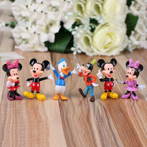 Jouets personnages animés en PVC pour enfants, 6 pièces/ensemble, Disney, Mickey Mouse, Minnie Mouse, Donald, décoration de gâteau au canard, jouets personnages animés en PVC pour enfants ► Photo 1/5