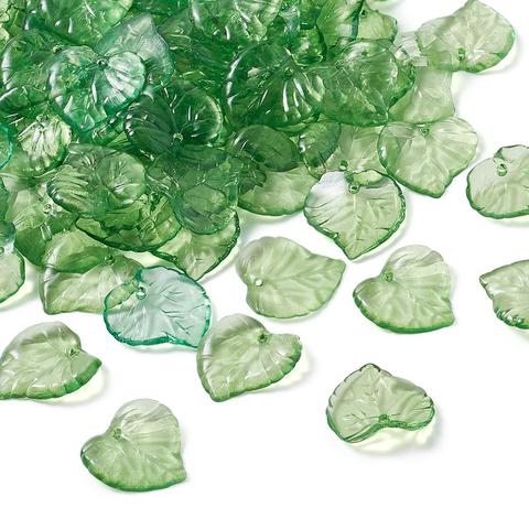 PANDAHALL-perles de feuilles acryliques, pour la fabrication de bijoux, Bracelets à faire soi-même colliers et boucles d'oreilles, 100 pièces, feuilles vertes transparentes, fait à la main ► Photo 1/6