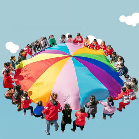 Tissu parapluie arc-en-ciel pour maternelle, jouet Parachute, jeux de plein air, Sports de plein air, exercices et développement, amusants, 2M/3M/4M/5M ► Photo 1/1