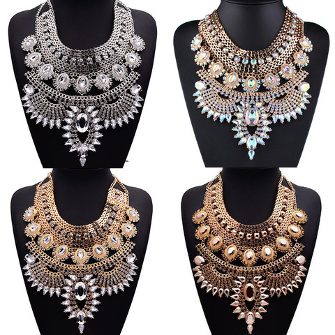 Boho ethnique grand bavoir Maxi colliers ras du cou femmes bijoux indien Vintage déclaration cristal strass grand collier collier fille ► Photo 1/6