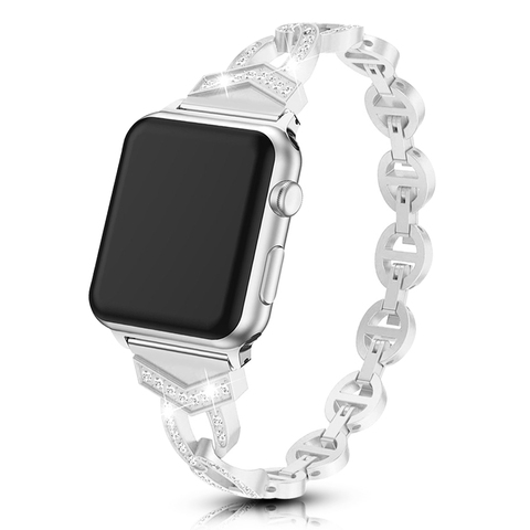 Bracelet en diamant pour Apple Watch, pour femmes, série 6 5 4 3 2 1, iWatch 40mm 44mm 38mm 42mm, boucle de poignet en métal, tendance ► Photo 1/6