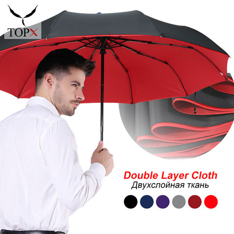 Parapluie de luxe automatique, double couche, 3 plis, pour homme et femme, résistant au vent, grand format, avec 10 baleines, pour cadeau ► Photo 1/6