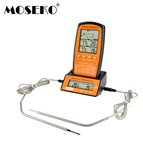 MOSEKO sans fil numérique rétro-éclairage BBQ thermomètre pour la cuisson de viande alimentaire four cuisine thermomètre avec 2 sonde alarme de température ► Photo 1/6