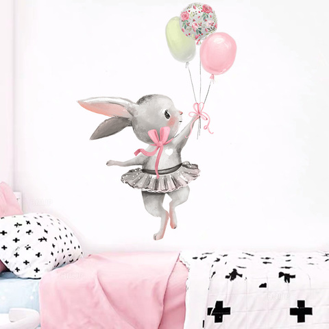 Autocollants muraux pour chambre de bébé, mignon lapin Ballet, décoration pour chambre d'enfant, dessin animé, cadeau pour fille, décoration de la maison ► Photo 1/5