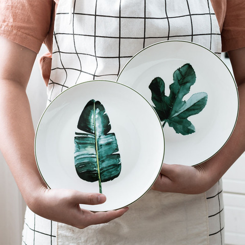 Vaisselle en porcelaine disque de 8 pouces assiette à STEAK SIMPLE plateau à SNACK pour le petit déjeuner, service de vaisselle en céramique 4 pièces/ensemble ► Photo 1/6