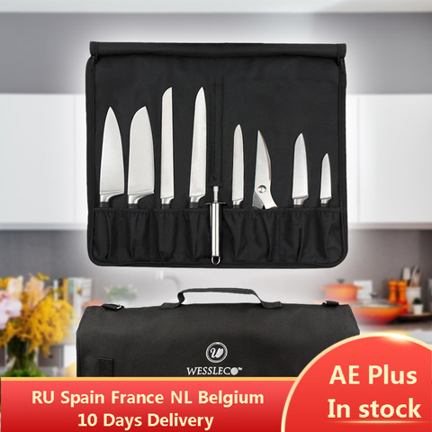 Sac en rouleau pour coupe-cuisine, sac de transport noir, sac de cuisine, pochettes de rangement portables porte-couteau durables ► Photo 1/6