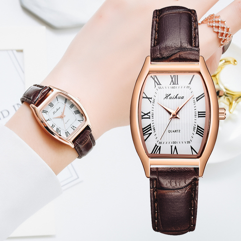 Montre à Quartz pour femmes, décontractée, avec Bracelet en cuir, ovale, marron ► Photo 1/6