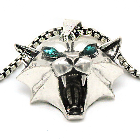 Chat médaillon pendentif collier assistant école 30*34mm argent or couleur vert strass jeux sauvages cosplay animal collier ► Photo 1/6