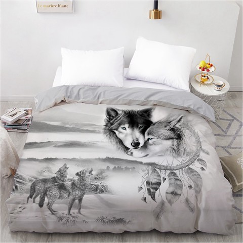 Housse de couette à impression numérique 3D personnalisée, couette, couette, couverture, literie Queen King & King, 240x220, gris loup ► Photo 1/5