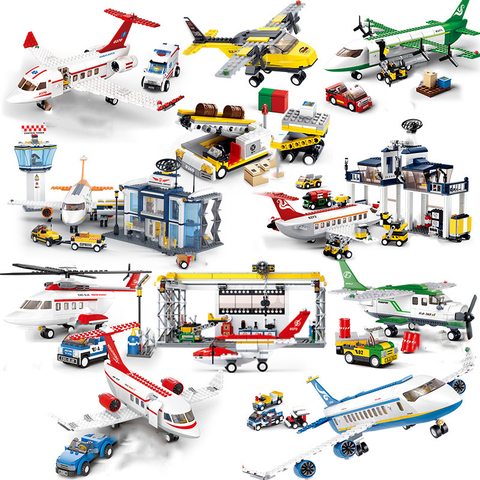 Avion de passagers ensembles modèle blocs de construction ville avion briques aéroport International compagnies aériennes station enfants jouets ► Photo 1/6