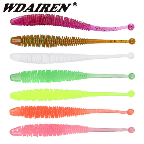 Lot d'appâts artificiels en Silicone pour la pêche, pack d'appâts pour attraper des poissons, en forme de ver, en spirale, souple, avec odeur de crevette, wobbler, 6cm, 0.6g, 10 pièces ► Photo 1/6