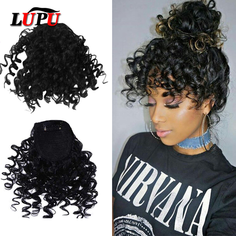 LUPU-Extensions capillaires synthétiques, faux frange bouclés, accessoires à Clips, en fibres résistantes à la chaleur, noir naturel, pour femmes ► Photo 1/6