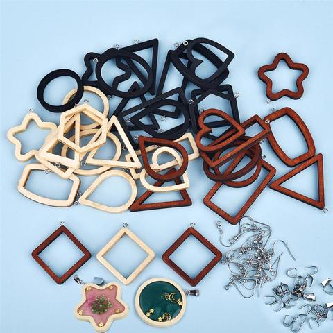 12 pcs/Pack bois ouvert lunette cadre pendentif pour bricolage résine époxy UV fabrication de bijoux pressé fleur bijoux breloques accessoires ► Photo 1/6