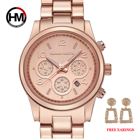 Montre-bracelet à Quartz or Rose pour femmes, 1 ensemble classique, marque de luxe pour femme, mode Business, montre-bracelet avec calendrier, décontracté ► Photo 1/6