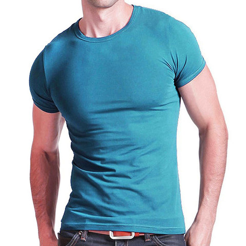 2022 Stretch Lycra col en V hommes T-Shirt couleur unie à manches courtes T-Shirt pour hommes collants mince T-Shirt ► Photo 1/4