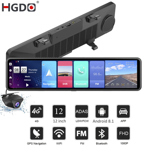 HGDO-voiture DVR 12 ''4G Android 2022 | Rétroviseur, caméra arrière ADAS FHD 8.1 P, WiFi, GPS Dash Cam, enregistreur vidéo, 2 go + 32G ► Photo 1/6