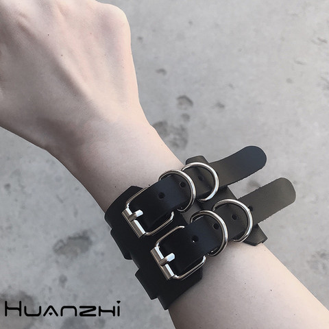 HUANZHI-Bracelet Bracelet en cuir Simple, gothique, Punk, style Hip Hop, style Vintage, ajustable, bijoux pour femmes et hommes, Couple, nouvelle collection 2022 ► Photo 1/6