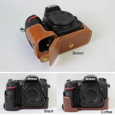 Étui en cuir Pu Version d'ouverture du bas demi-corps de protection pour Nikon D7100 D7200 D500 D3200 D3100 D3400 D7500 D810 ► Photo 1/6