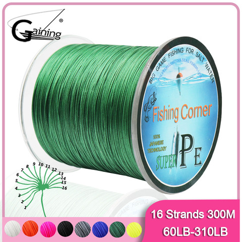 Puissance 16 brins tressé ligne de pêche 300m Super fort japon Multifilament PE tresse ligne fil 60LB-310LB 8 couleurs pour choisir ► Photo 1/6