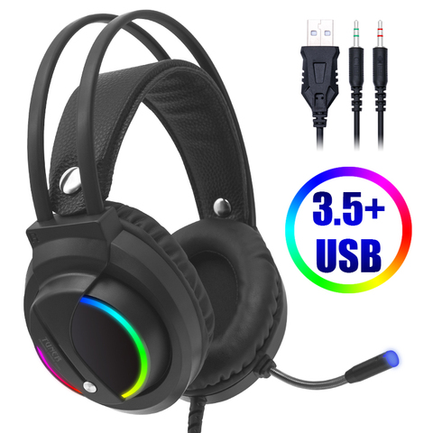 Casque d'écoute de jeu avec lumière LED, écouteurs Surround stéréo, avec Microphone, pour PC, ordinateur portable, 3.5mm, 360 ► Photo 1/6