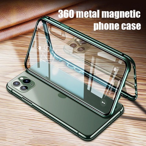 360 boîtier magnétique en métal pour iPhone 12 Mini 11 12 Pro Max étuis pour iPhone X XR XS MAX 7 8 6 6S Plus SE 2022 Coque de protection ► Photo 1/6