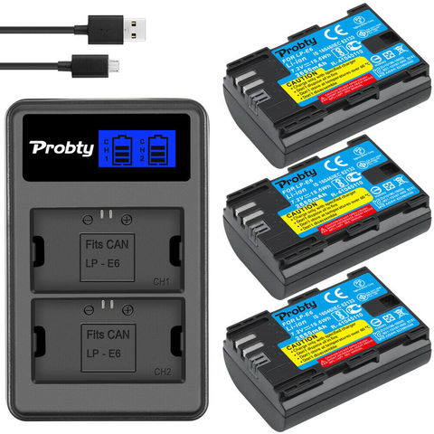 Probty LP-E6 LPE6 LP E6 Batterie + Chargeur LCD pour Canon EOS 5D 5D2 5DS R Mark II 2 III 3 6D 60D 60Da 7D 7D2 7DII 70D 80D ► Photo 1/6