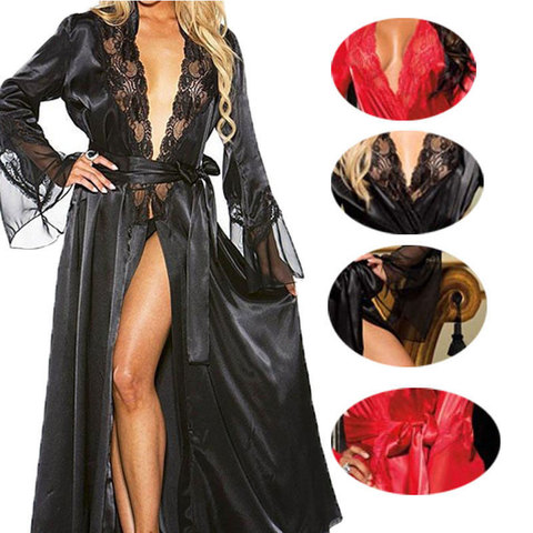 Lingerie Sexy dentelle grande taille peignoir perspective robe vêtements érotiques nuisette sous-vêtements Sexy robe en dentelle jupe longue sous-vêtements ► Photo 1/6