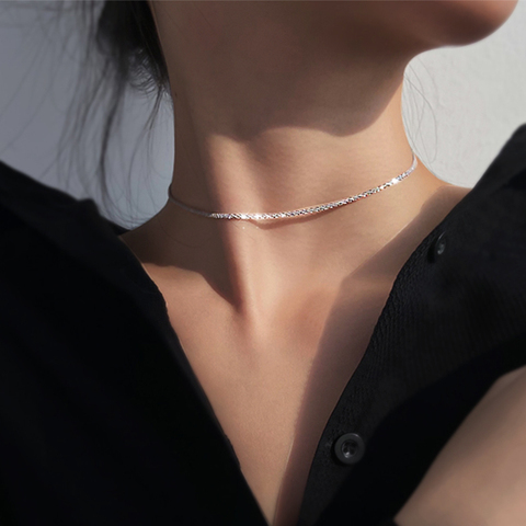 2022 nouveau simple shine Collier ras du cou femmes accessoires de mariage couleur argent mince chaîne Chocker minimaliste bijoux Collier Femme ► Photo 1/6