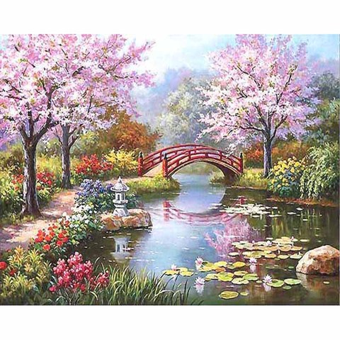 Gatyztoire Sakura route paysage bricolage peinture à l'huile par numéros Kits peinture abstraite par numéros photo sur toile pour mur Art photo ► Photo 1/6