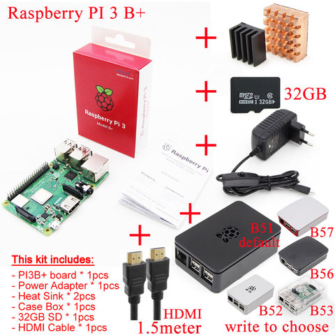 2022 nouvelle carte d'origine Raspberry Pi 3 modèle B + plus + dissipateur de chaleur + adaptateur secteur alimentation secteur Supply.1GB LPDDR2 Quad-Core WiFi & Bluetooth ► Photo 1/6