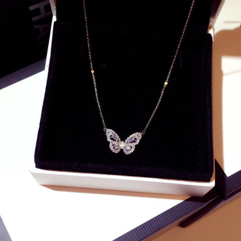 Ins doux 45CM longueur 925 argent Sterling agile papillon pendentif lien chaîne collier pour les femmes petite foule conception Bijoux ► Photo 1/5