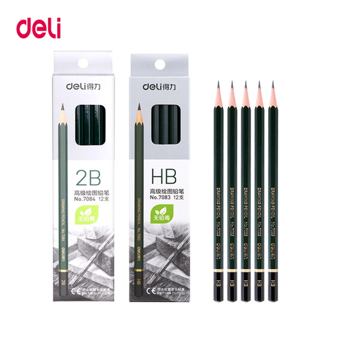 Deli ugreen – crayon 2B universel pratique pour dessin, écriture, croquis, ombrage, fournitures scolaires d'artiste, 12 pièces/paquet ► Photo 1/6