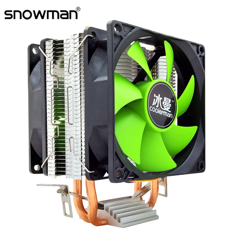 Bonhomme de neige refroidisseur de processeur 2 caloducs 4 broches PWM 90mm Intel LGA 775 1150 1151 1155 1366 CPU ventilateur de refroidissement AM2 AM3 AMD silencieux PC dissipateur de chaleur ► Photo 1/6