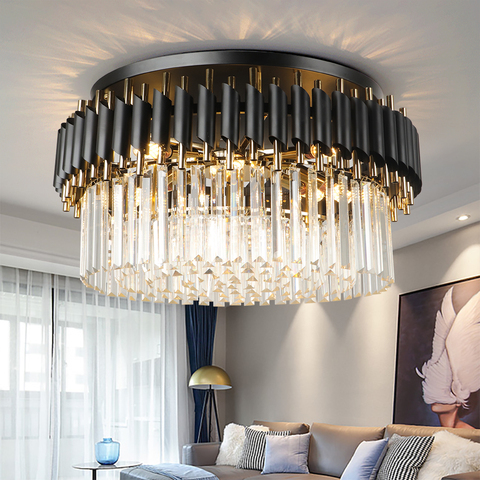 Lumière noire ronde cuisine cristal plafond lustre dans le salon chambre décoration éclairage intérieur ► Photo 1/6