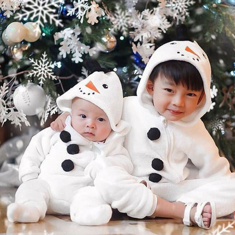 Combinaison bonhomme de neige à manches longues pour nouveau-né garçon et fille, barboteuse de noël en peluche, Costumes chauds d'automne et de printemps, 0-3 ans ► Photo 1/6