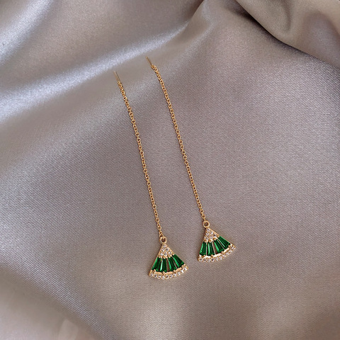 Boucles d'oreilles élégantes en cristal blanc vert, petit et exquis fil d'oreille en forme d'éventail pour femmes gfit ► Photo 1/5