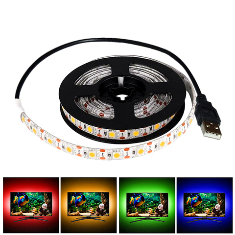 Bande lumineuse Flexible avec câble USB 5V SMD5050, 0.5m/1m/2m/3m/4m/5m, éclairage de fond TV, idéal pour noël ► Photo 1/6
